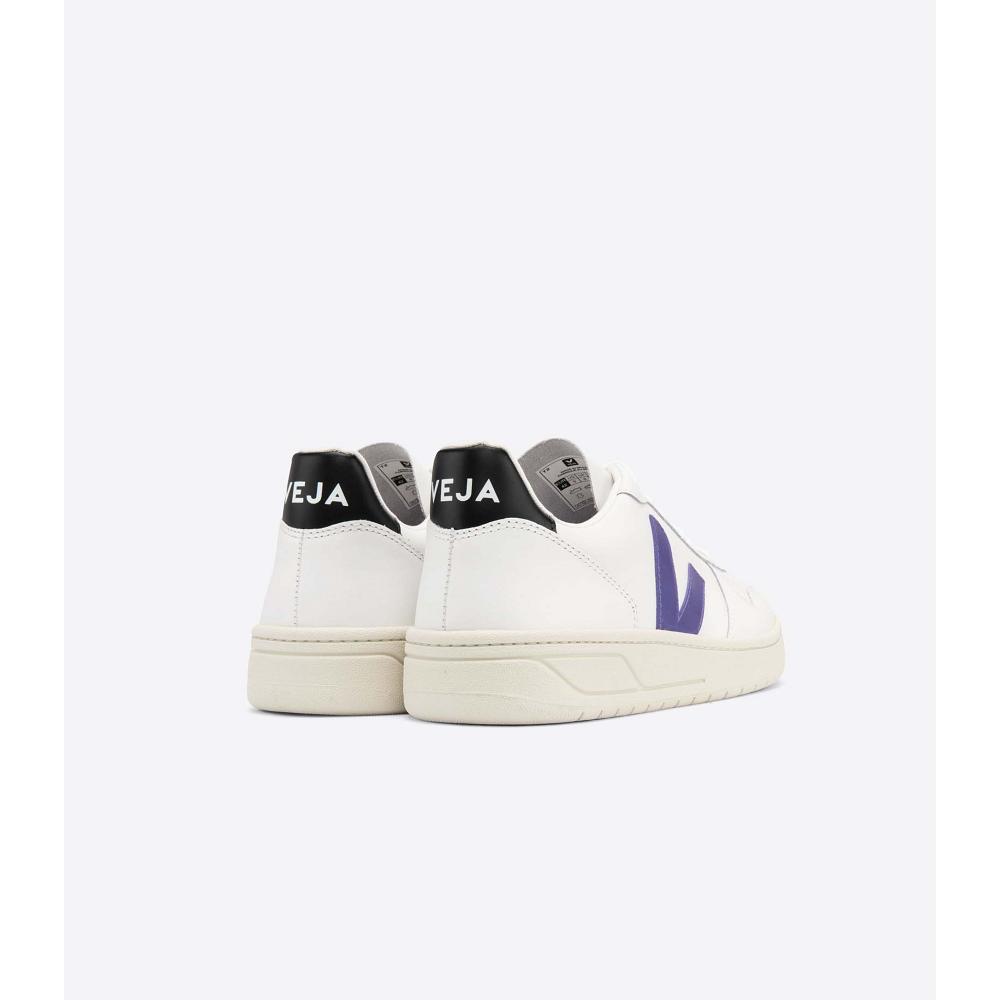 Veja V-10 LEATHER Sneakers Dames White/Purple/Black | NL 649FDN